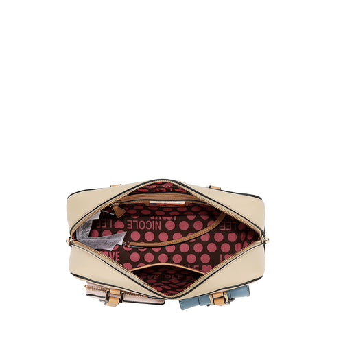 BOLSO DE HOMBRO CON BOLSILLO Y BLOQUES DE COLOR (TAUPE)
