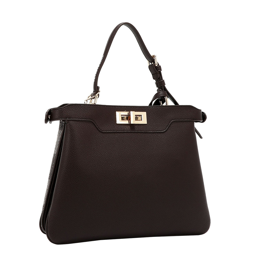 BOLSO DE MANO CHIC CON CUADROS (MARRON)