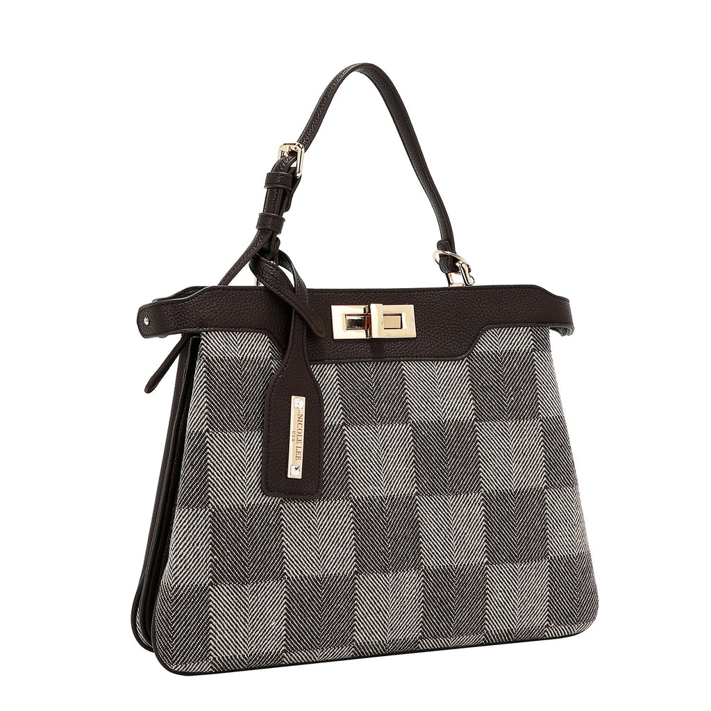 BOLSO DE MANO CHIC CON CUADROS (MARRON)