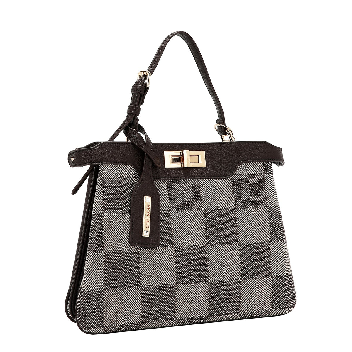 BOLSO DE MANO CHIC CON CUADROS (MARRON)