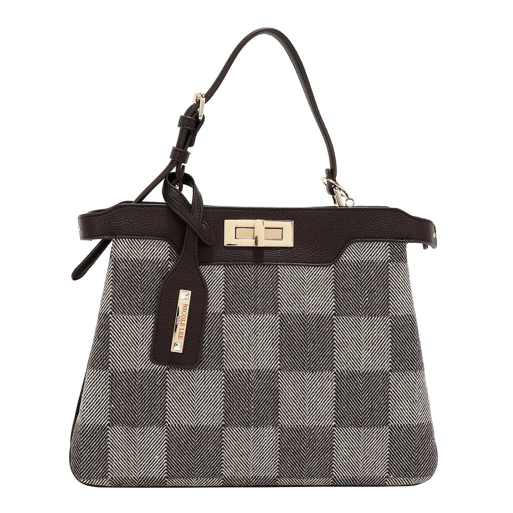 BOLSO DE MANO CHIC CON CUADROS (MARRON)