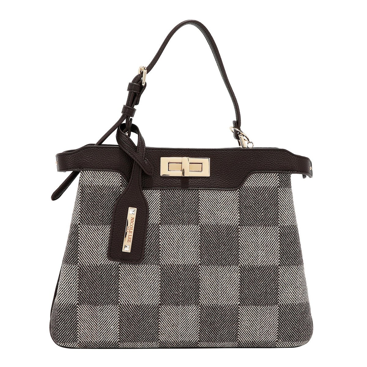 BOLSO DE MANO CHIC CON CUADROS (MARRON)