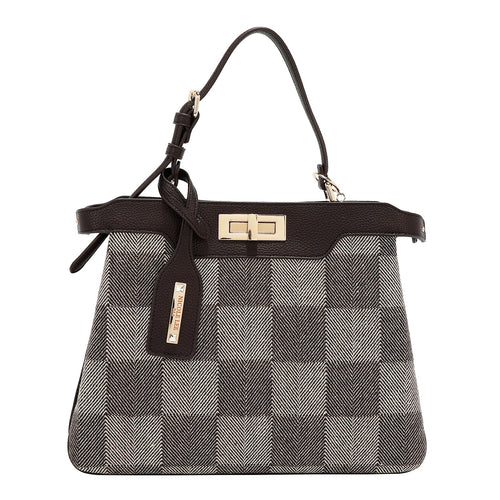 BOLSO DE MANO CHIC CON CUADROS (MARRON)