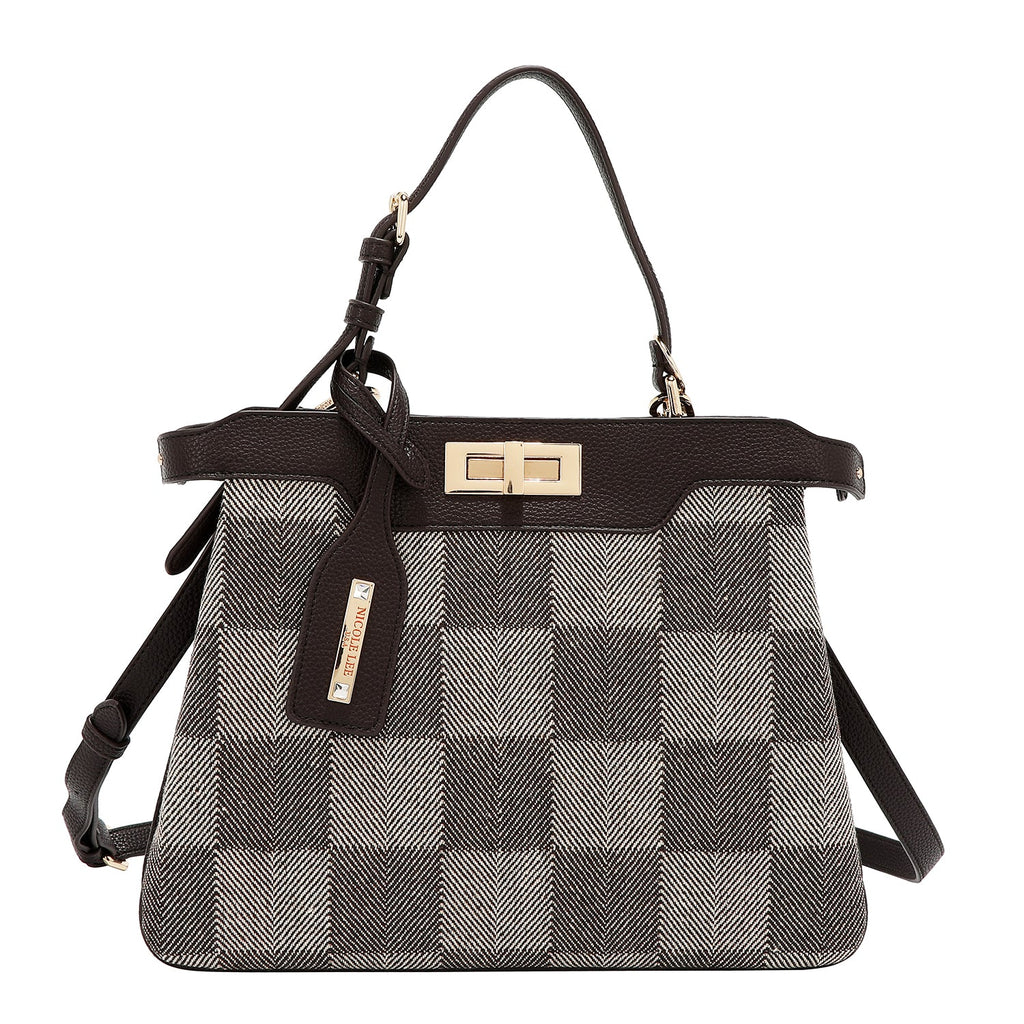BOLSO DE MANO CHIC CON CUADROS (MARRON)