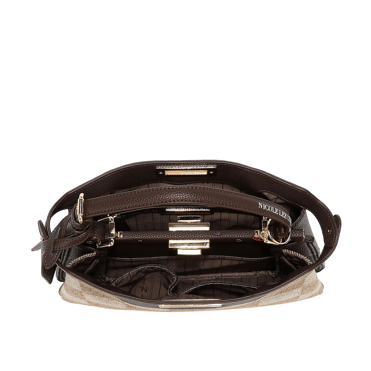 BOLSO DE MANO CHIC CON CUADROS (MARRON)