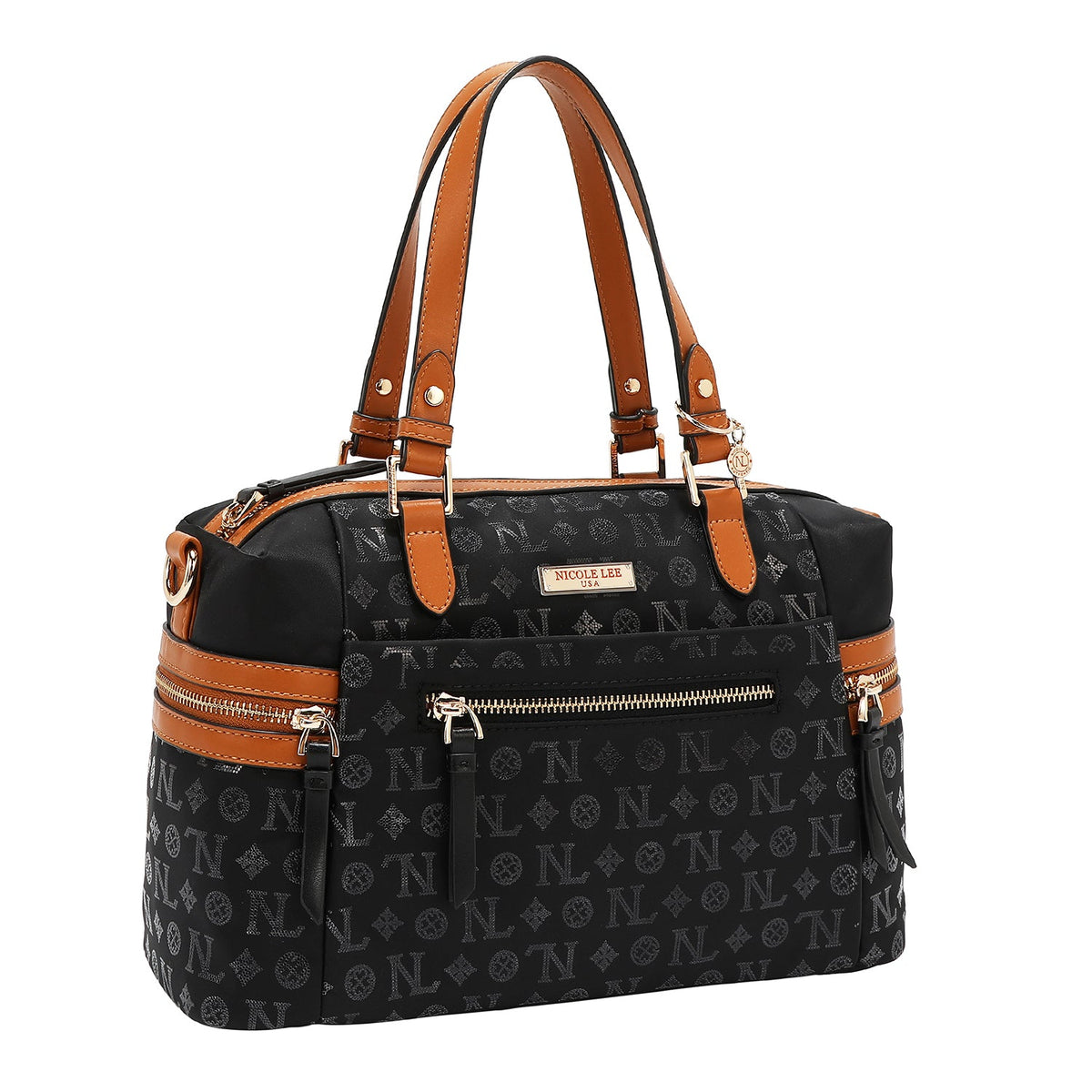 BOLSO SATCHEL CON LOGOTIPO MONOGRAMA (NEGRO)