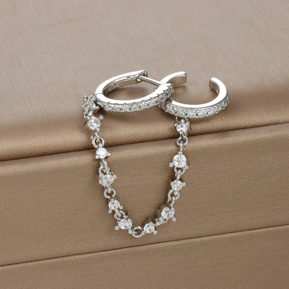 Europe and America CZ Crystal Chain Drop Earrings Stainless Steel Pendant Ear Buckle Fashion Jewelry For Women Birthday Gifts