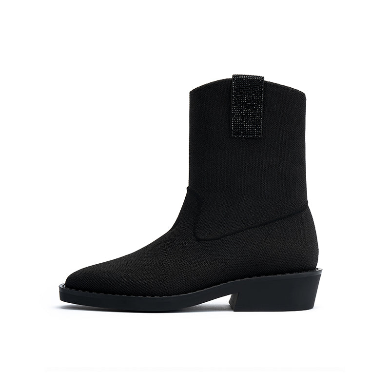 Knit Block Heel Ankle Boots – Pointed Toe Vintage Posh Boots