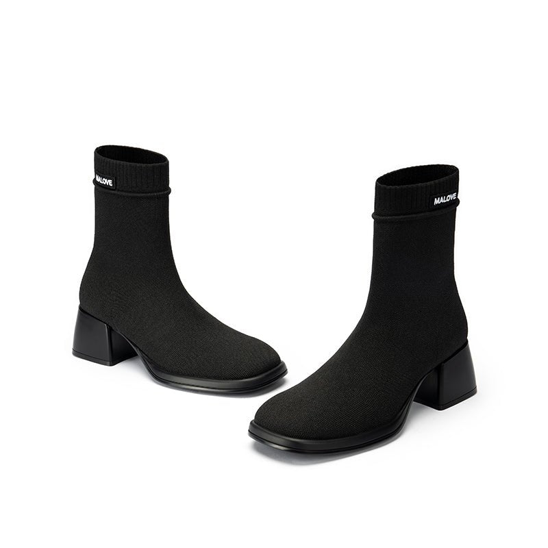 Stretch Knit Sock Boots – Block Heel Ankle Boots